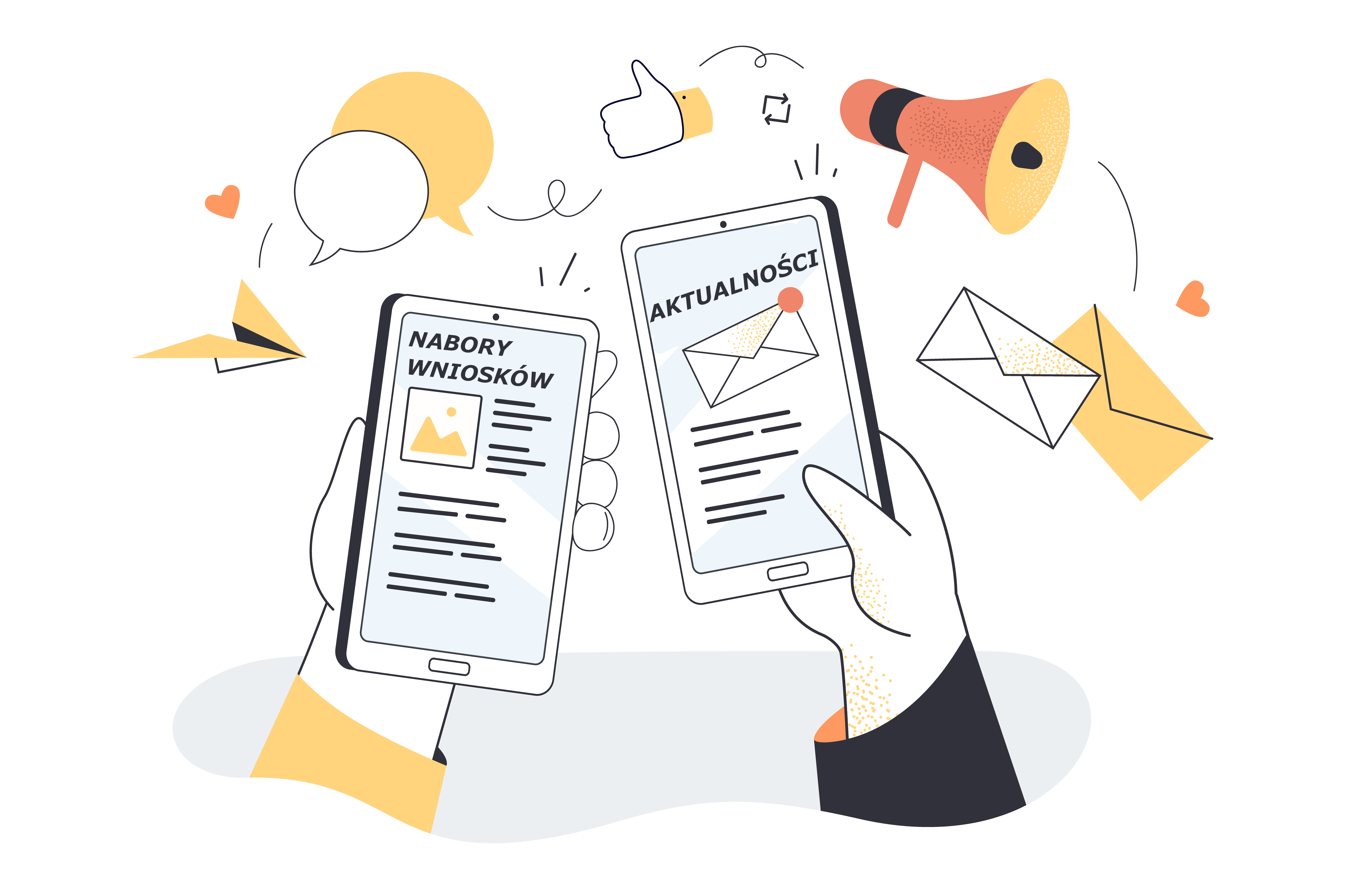 Hand holding smartphones with online newspaper newsletter